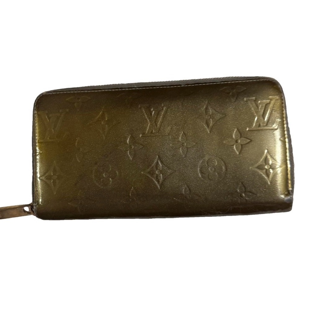 Louis Vuitton AUTHENTIC 2008 Bronze Green Vernis Monogram Zippy Long Wallet